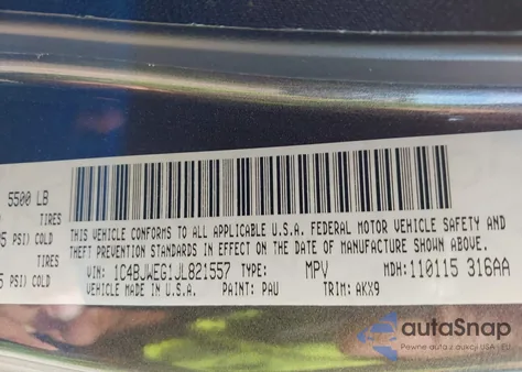 2018 Jeep Wrangler Jk Unlimited Altitude 4X4 z USA, uszkodzony, nr VIN 1C4BJWEG1JL821557